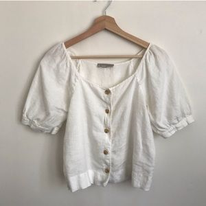 EVERLANE Linen Button Front Puff Sleeve Top | 2